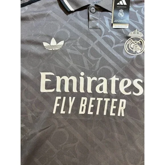 Real Madrid Adidas Aeroready‎ Jersey Mens Large Gray Button